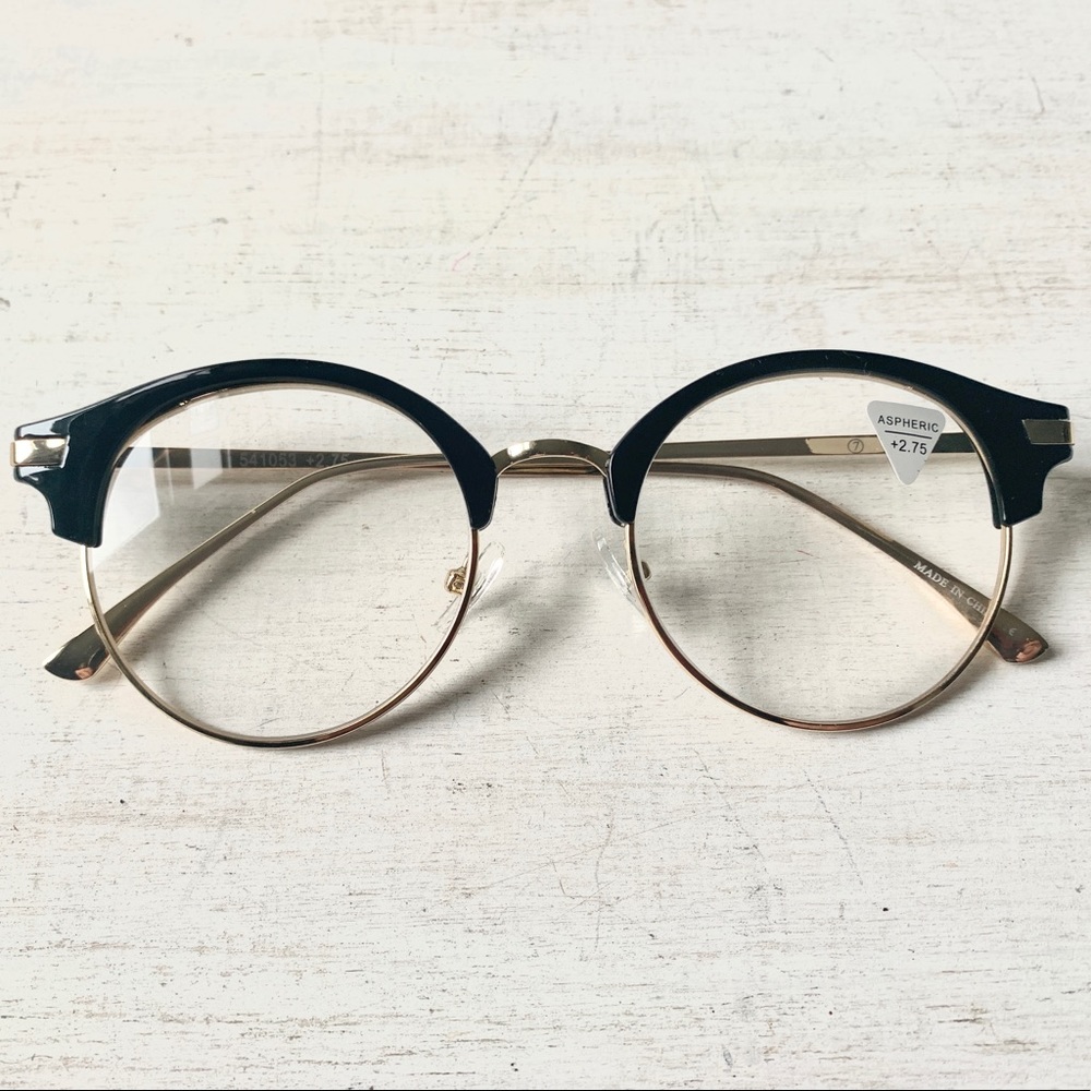 Gigantic +2.00 Wide Fit Reading Glasses Round Browline Metal Big Head - Picture 5 of 10